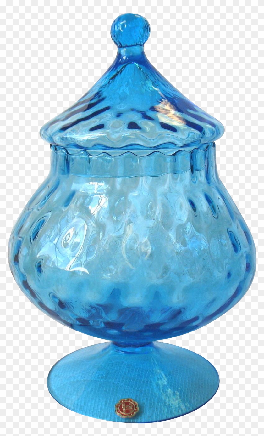Vintage Empoli Italy Art Glass Blue Candy Jar Diamond - Urn Clipart #4057117