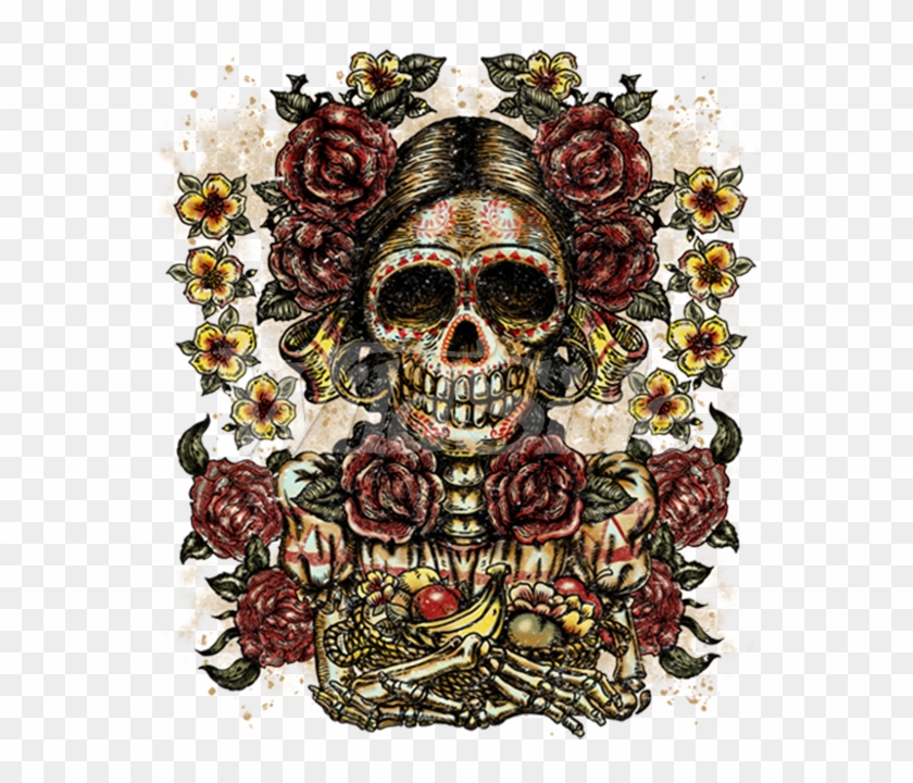 Lady Face Roses Flowers Day Of The Dead - Estampas De Caveira Mexicana Clipart #4059975