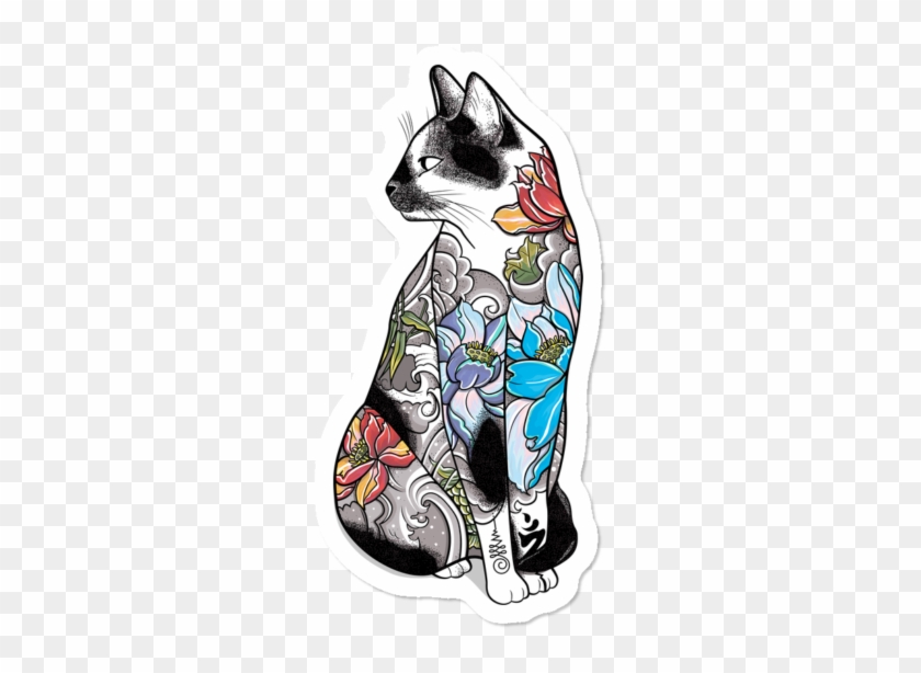 Cat In Lotus Tattoo Clipart #4060616