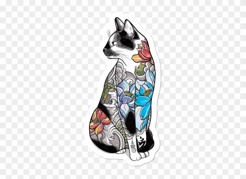 Cat In Lotus Tattoo Clipart