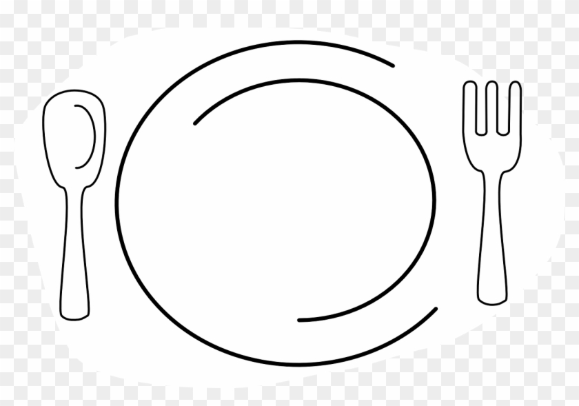Plate Dinner Fork Spoon White Png Image - Plate Food Black And White Clipart #4061669