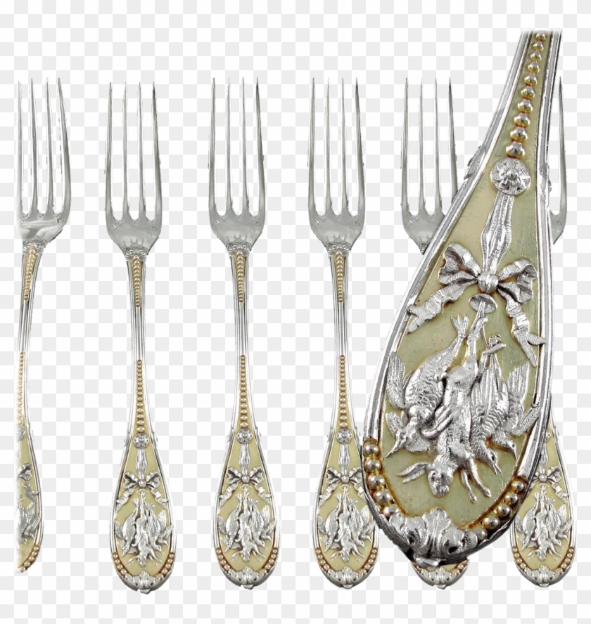 Set Of 6 Unique Antique French Sterling Silver & Vermeil - Silver Clipart #4061764