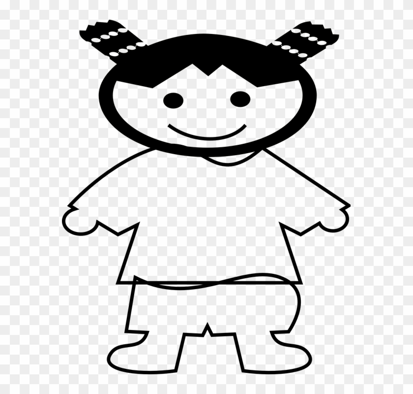 Girl Kid Happy Black And White Cheerful Child - Fat Girl Clipart Black N White - Png Download #4063773