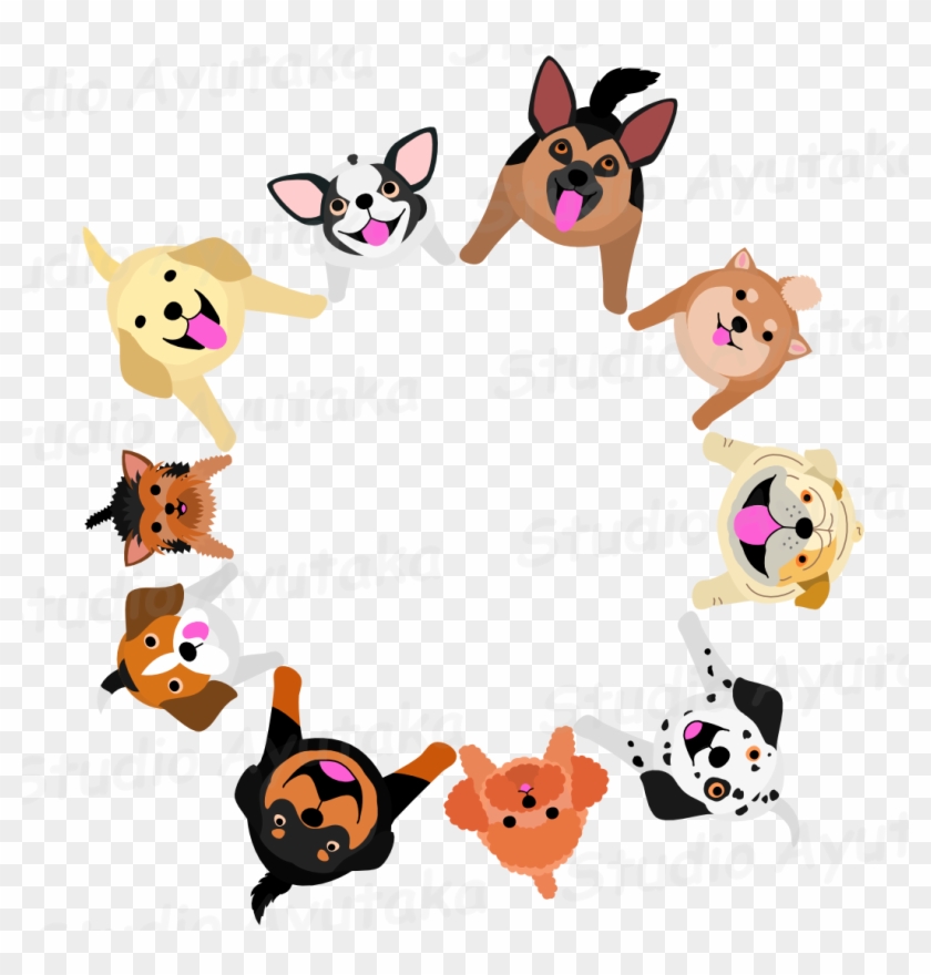Sitting Dogs Circle Frame - Cartoon Dogs In Circle Clipart #4067942