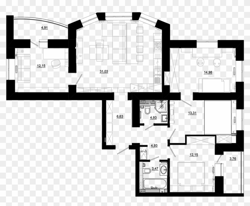 Cozy Apartment Floor Plan Clipart #4072204