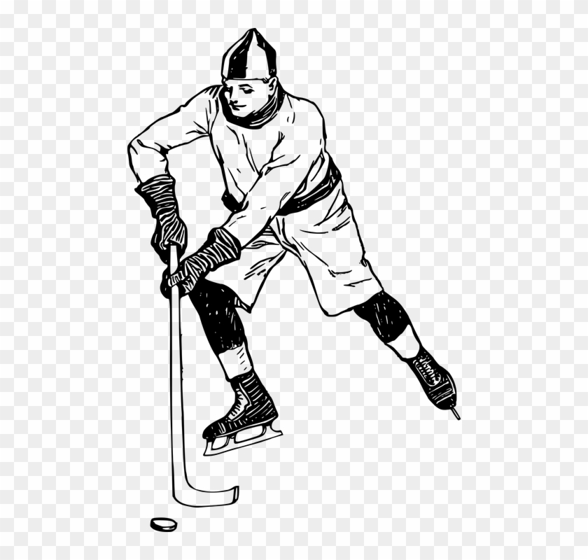 Boy, Casual, Hokey, Ice Hockey, Man - Hockey Black And White Png Clipart #4073354