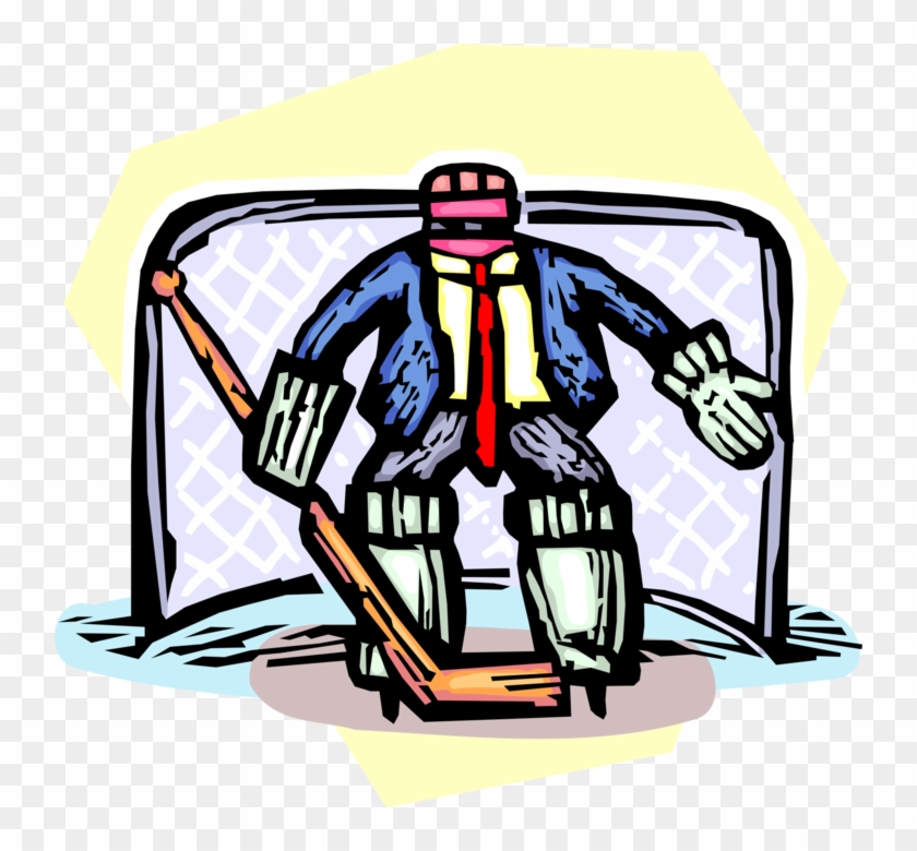 Vector Illustration Of Businessman Ice Hockey Goalie Clipart