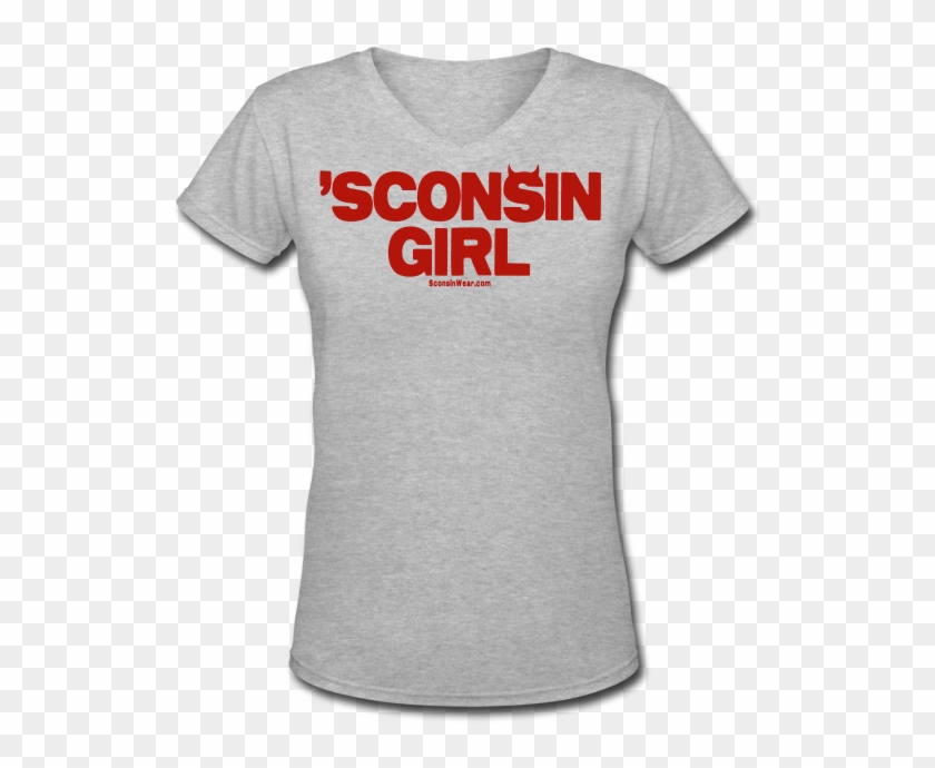 Clip Free Stock Sconsin Wear Girl Red Womens V Neck - T-shirt - Png Download