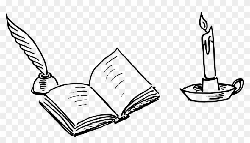 Book, Candle, Desk Top, Handdrawn - Book And Pen Clipart - Png Download #4080043