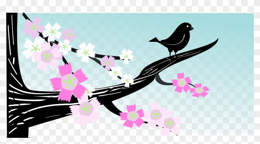 Bird Branch Flower Spring Tree Png Image - Spring Png Clipart #4081071