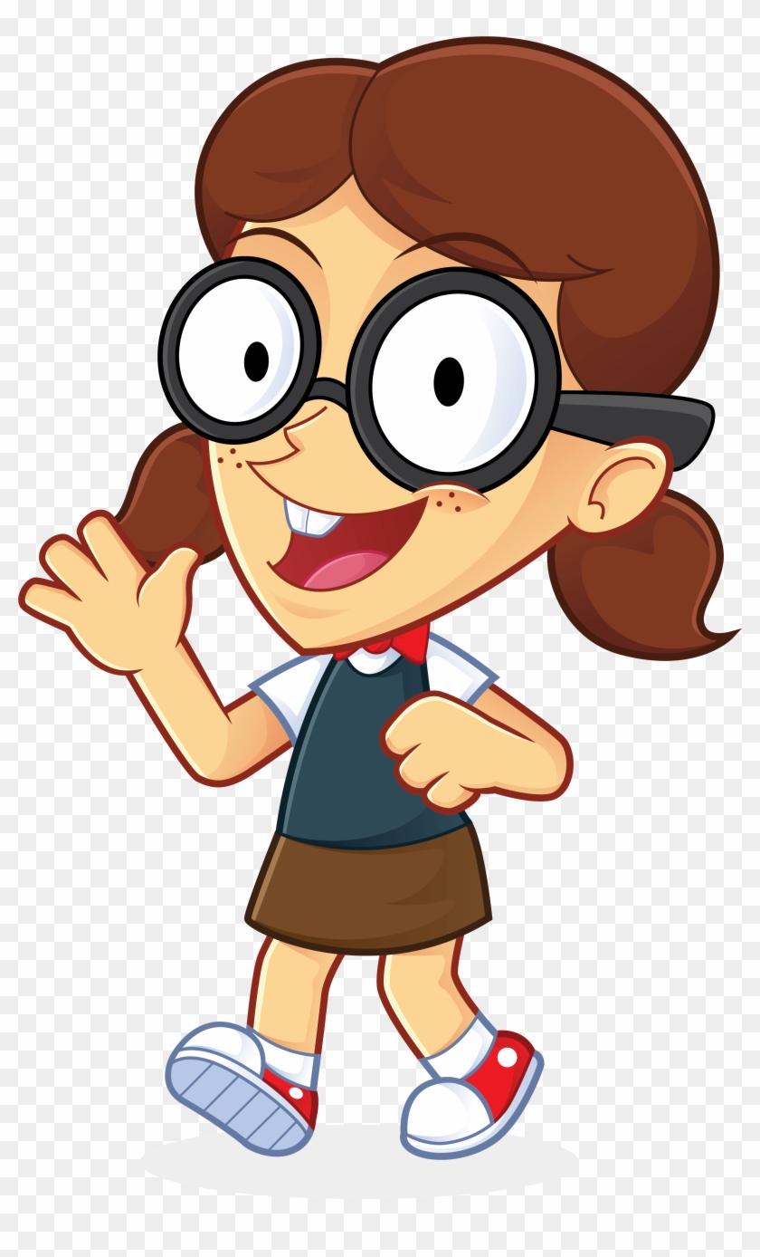 Free Girl Geek Waving And Walking People High Resolution - Thinking Girl Cartoon Clipart
