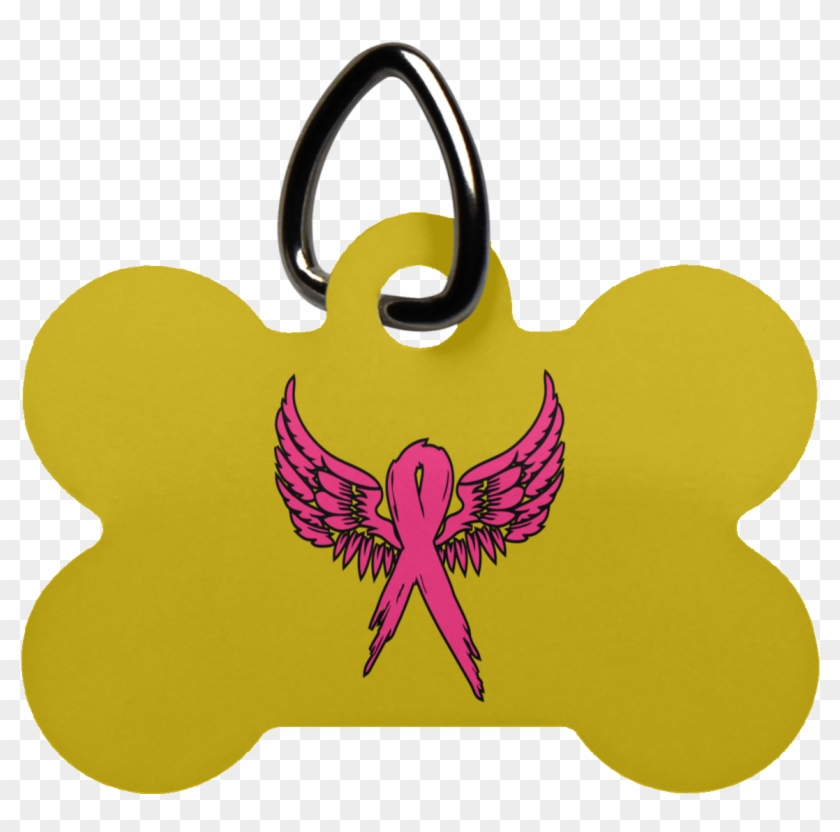 Breast Cancer Awareness Angel Wings Dog Bone Pet Tag- - Pet Tag Clipart