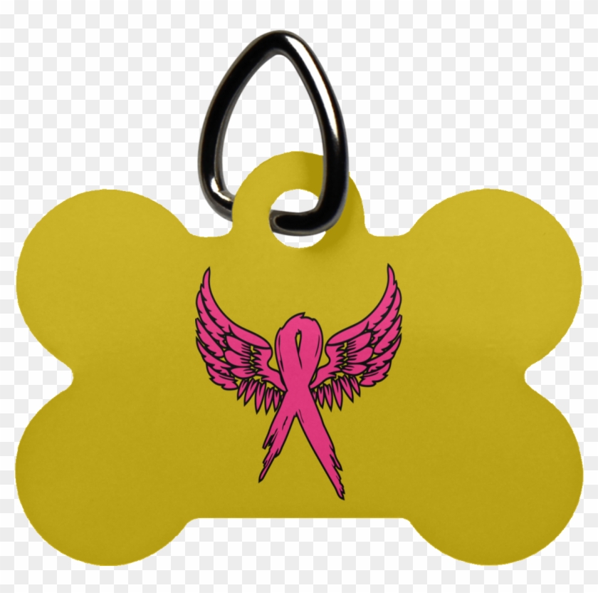 Breast Cancer Awareness Angel Wings Dog Bone Pet Tag- - Pet Tag Clipart #4090517