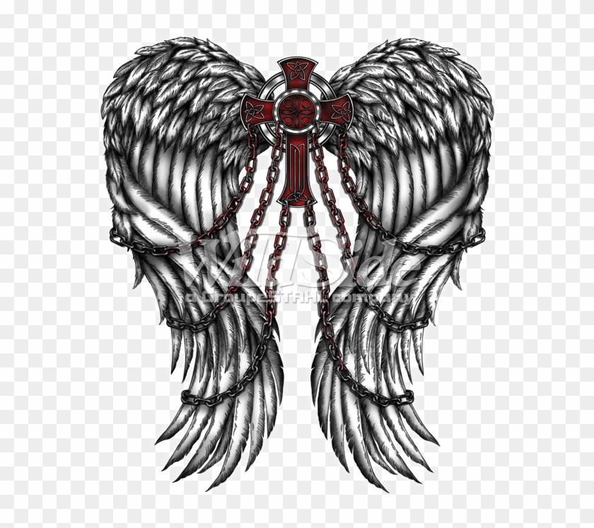 Wings Cross Chains - Angel Wings And Chains Tattoo Clipart #4091301