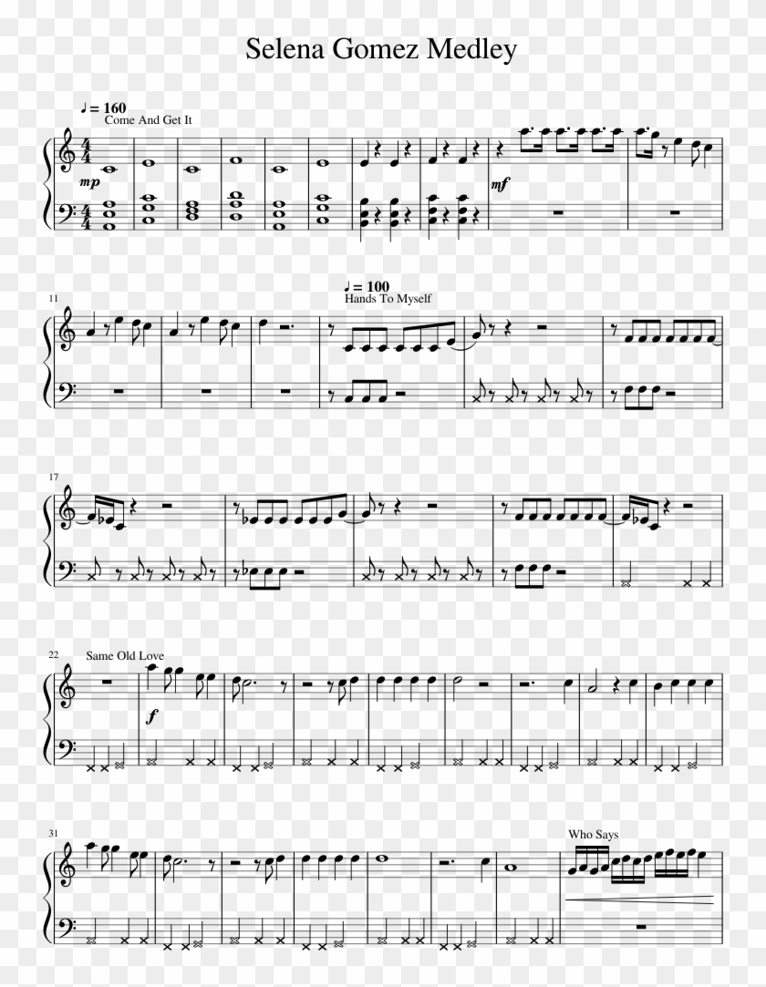 Selena Gomez Medley Sheet Music 1 Of 4 Pages - Hometown Notes Twenty One Pilots Clipart