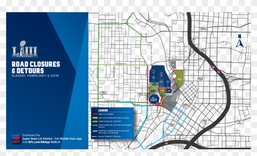 Road Closures For Super Bowl 53 Gameday - Atlanta Super Bowl Road Closures Clipart