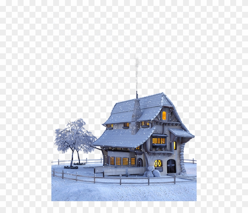 Christmas, Winter, Snow, Snowflakes, Landscape, Home - Winter House Png Clipart #411359