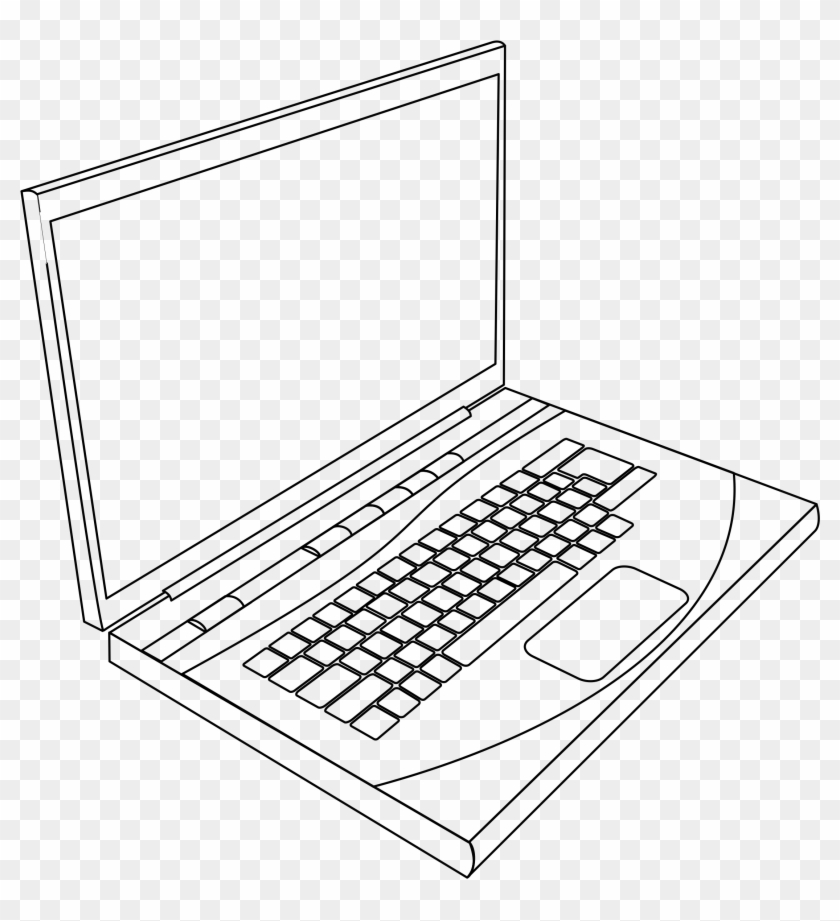 Drawn Laptop Computer Clipart - Laptop Line Art - Png Download