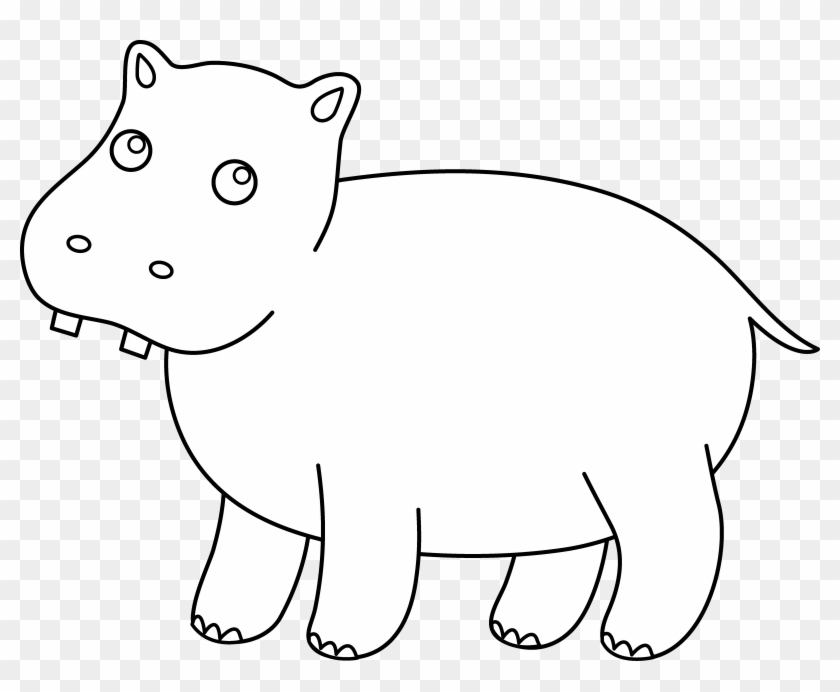 Drawing Hippopotamus Coloring - Cartoon Clipart #4100435