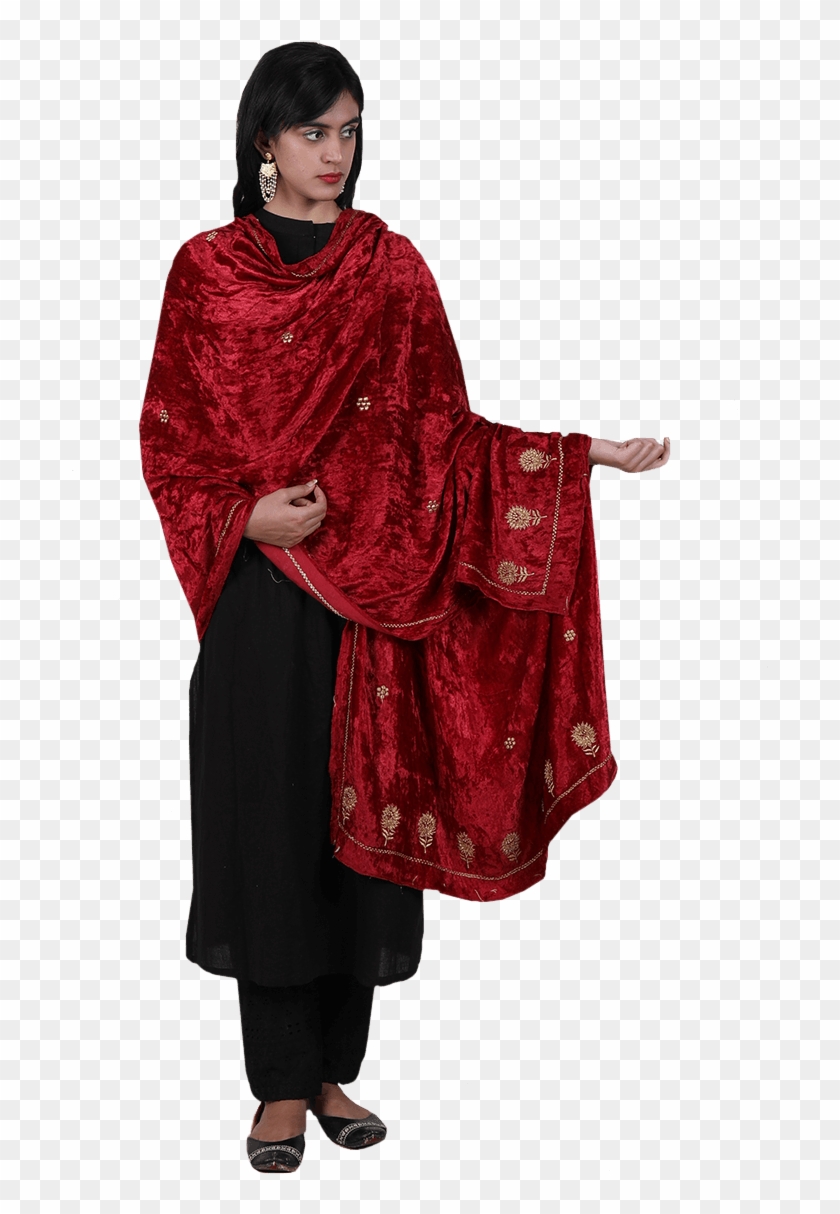 Red Zari Embroidery Velvet Odhani - Silk Clipart