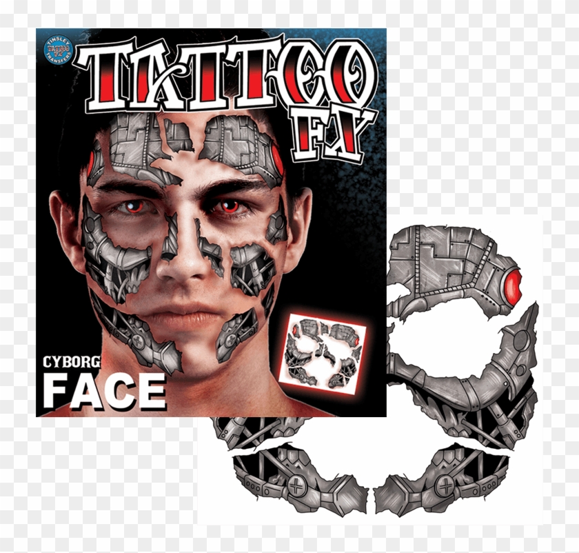 Cyborg Face Temp Tattoo - Robot Face Temporary Tattoos Clipart