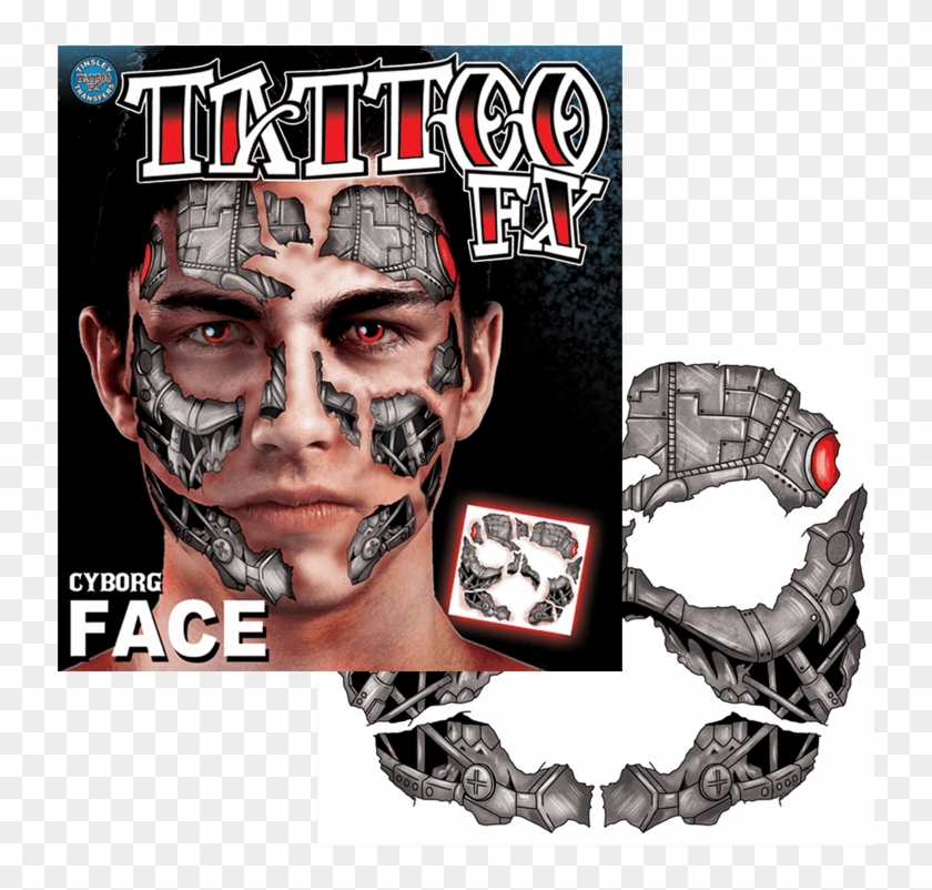 Cyborg Face Temp Tattoo - Robot Face Temporary Tattoos Clipart #4104799