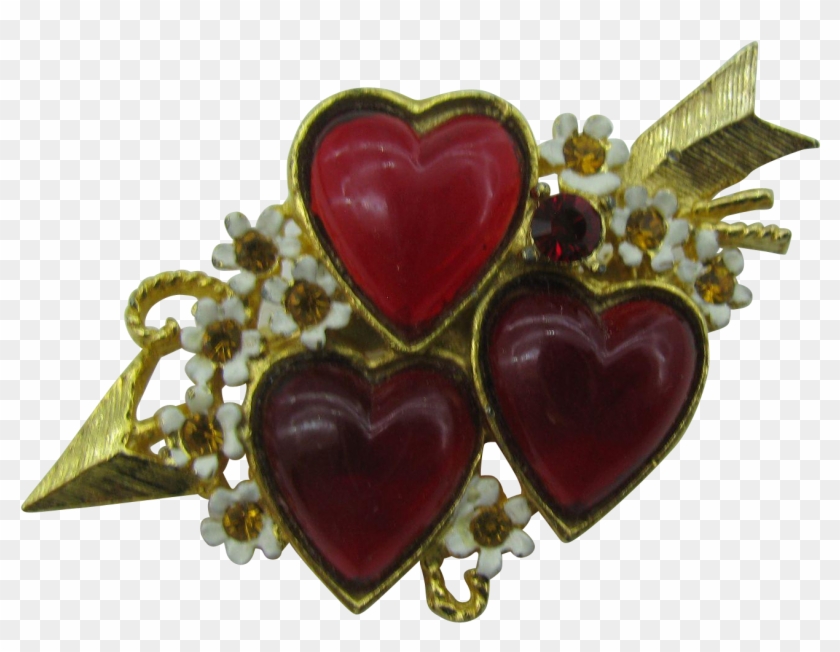 Sweet Vintage Heart Pin With Three Hearts And Arrow - Heart Clipart