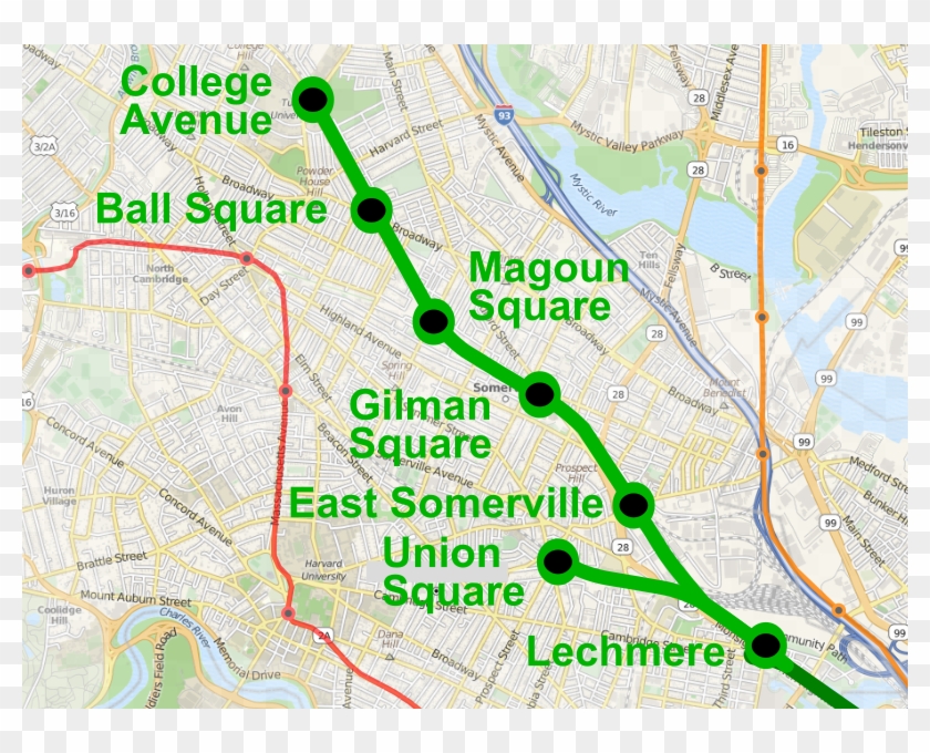 A Map Of The Green Line Extension - Boston Green Line Extension Clipart