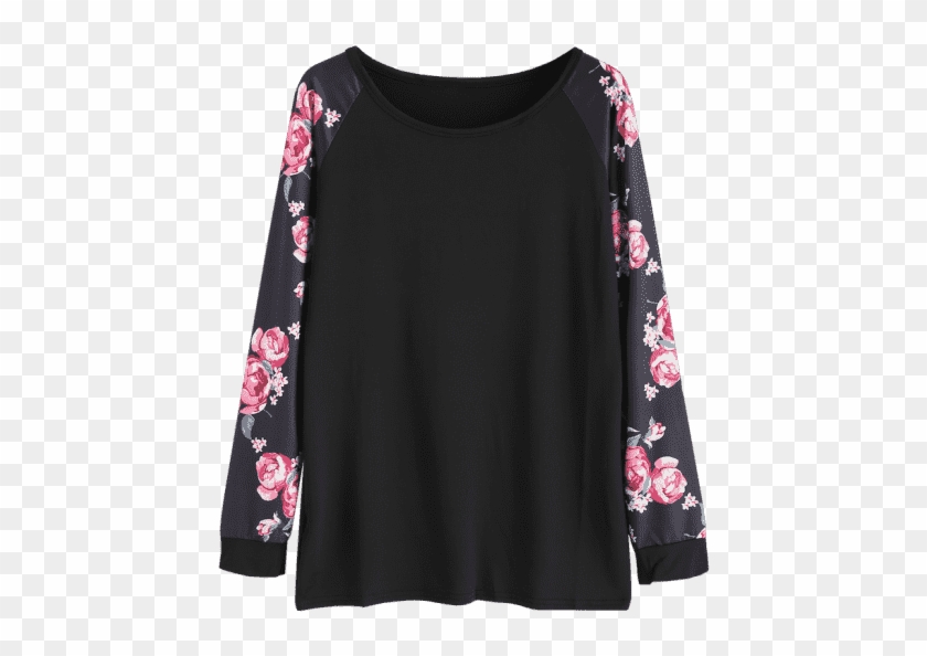 Womens Long Floral Print Raglan Sleeve Tee - Blouse Clipart