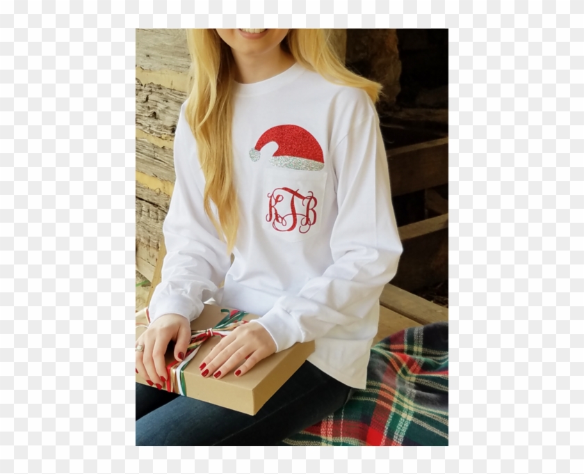 Monogrammed Santa Shirt ~ Cute Santa Hat Monogram Shirt - Girl Clipart