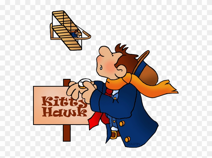 United States Clip Art By Phillip Martin, Kitty Hawk, - Airplane With Wright Brothers Cartoon - Png Download