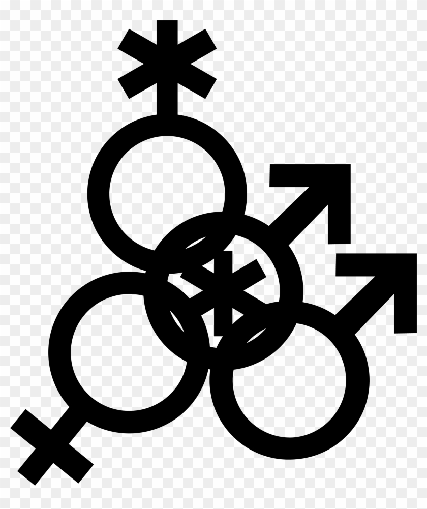 Nonbinary Man Symbol Interlocked With A Nonbinary Symbol, - Stencil Clipart