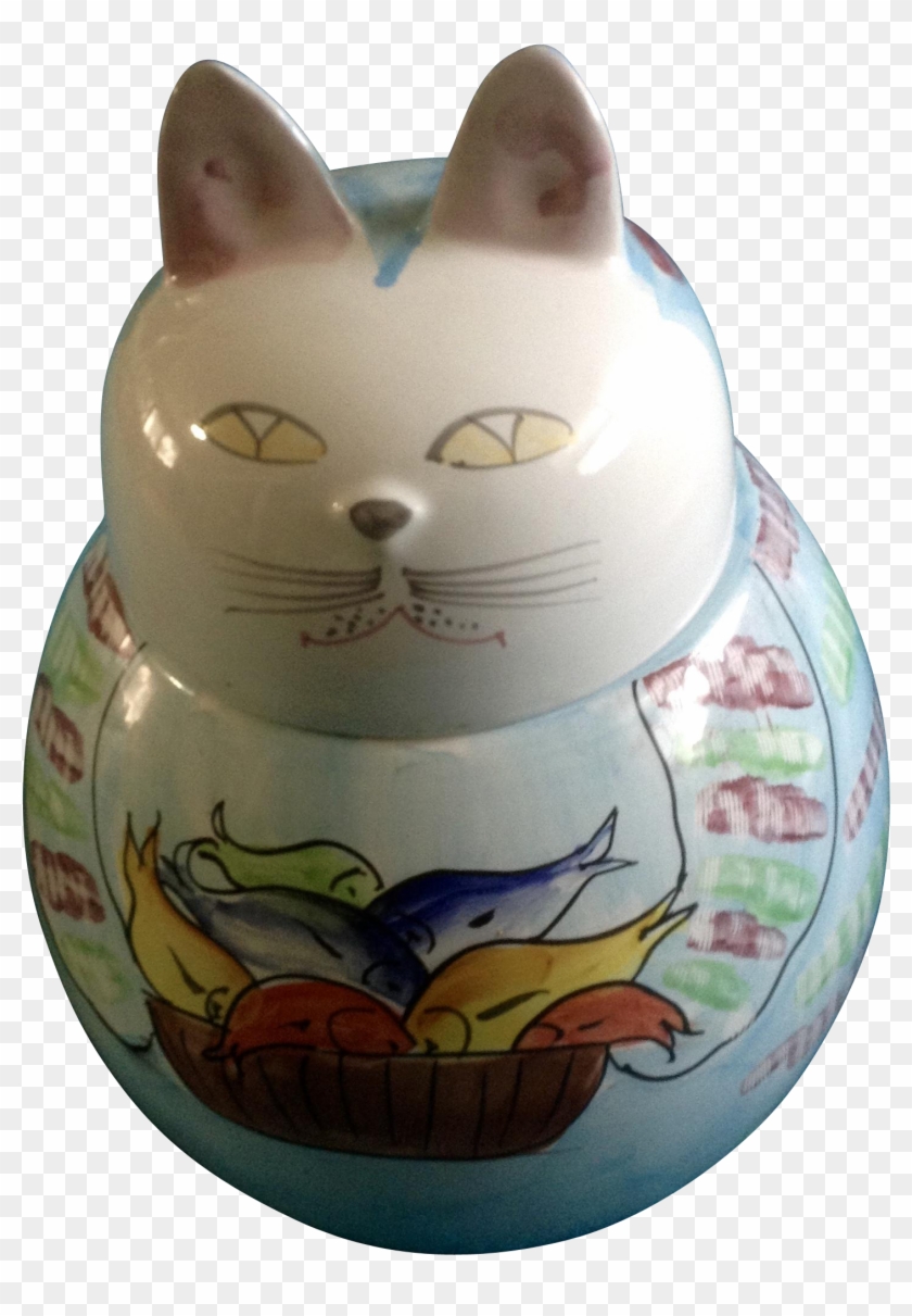 Vintage Italy Cat Cookie Jar Hand Painted Signed By - Khao Manee Clipart