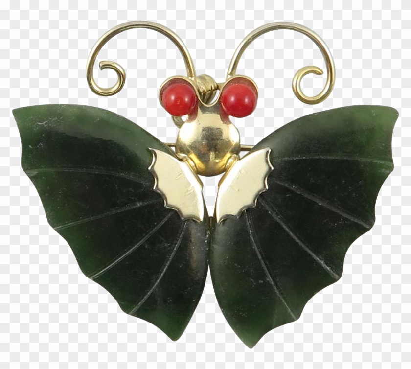 Nephrite Jade And Coral Butterfly Brooch - Swallowtail Butterfly Clipart