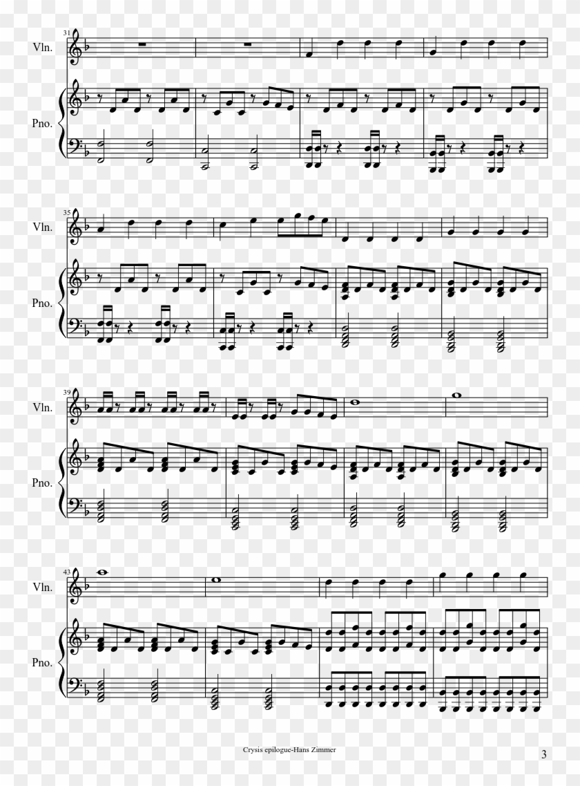 Crysis Epilogue Sheet Music Composed By Hans Zimmer - Will Follow You Toulouse Piano Sheet Music Clipart