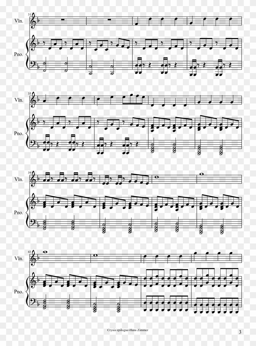 Crysis Epilogue Sheet Music Composed By Hans Zimmer - Will Follow You Toulouse Piano Sheet Music Clipart #4131307