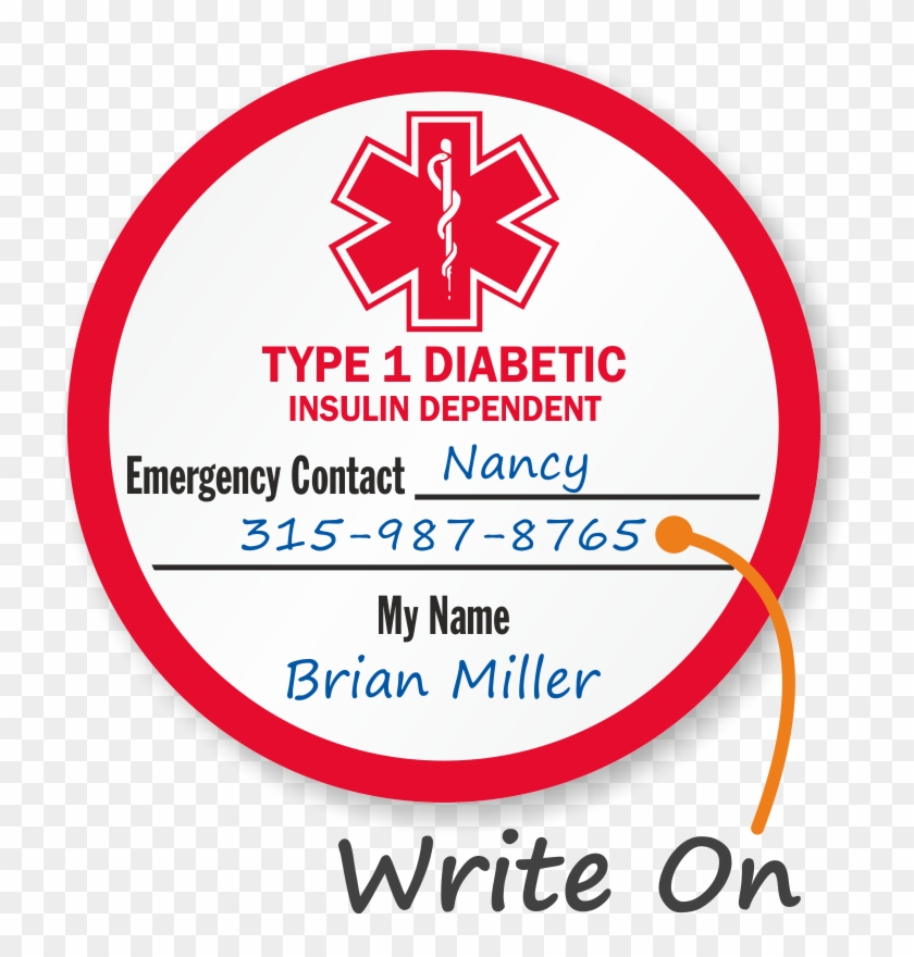 Medical Alert Type 1 Diabetic Hard Hat Decals - Circle Clipart