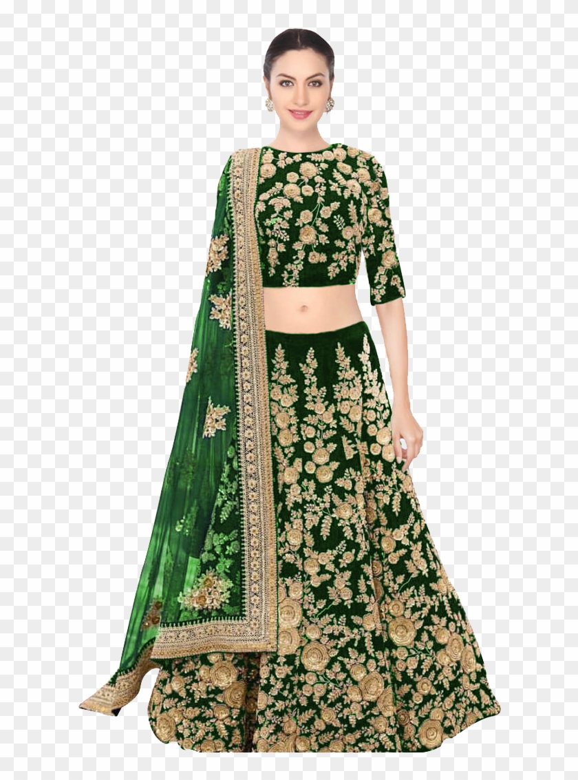 Navy Blue Velvet Lehenga Clipart
