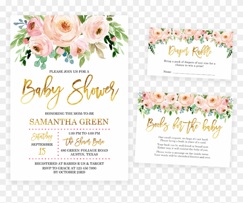 Pink And Gold Floral Baby Shower Invitation Pack - Free Printable Floral Baby Shower Invitations Clipart