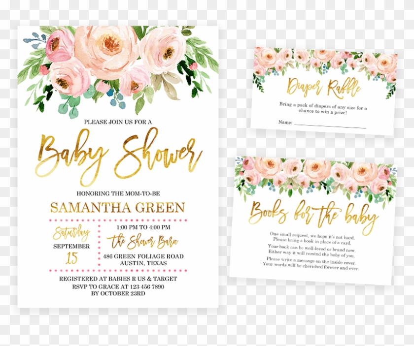 Pink And Gold Floral Baby Shower Invitation Pack - Free Printable Floral Baby Shower Invitations Clipart #4146817
