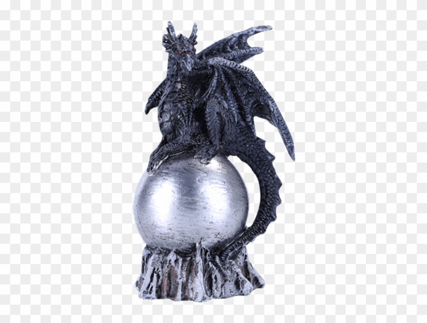 Black Dragon On Silver Orb Statue - Statue Clipart #4150789
