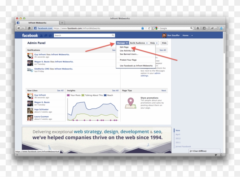 Click Manage The Edit Page - Change Fb Page Admin Clipart