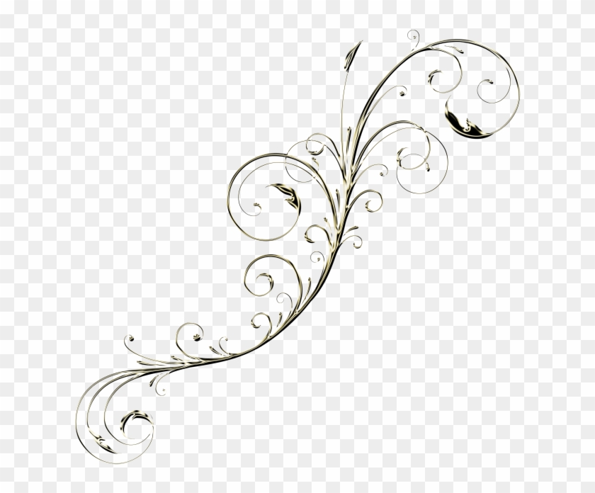 Golden Floral Decor - Line Art Clipart #4163853