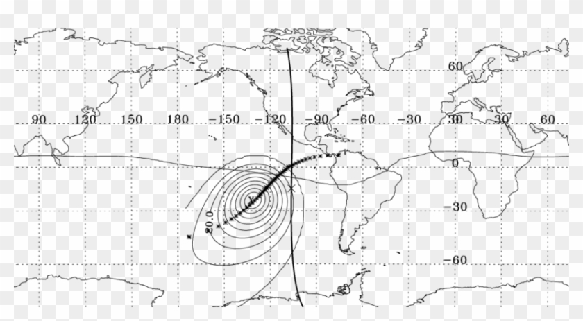 World Map Projection Showing The Path Of The Umbral/antumbral - Drawing Clipart