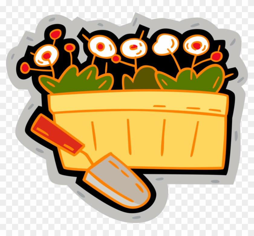 Vector Illustration Of Flowers Growing In Garden Box Clipart #4172350