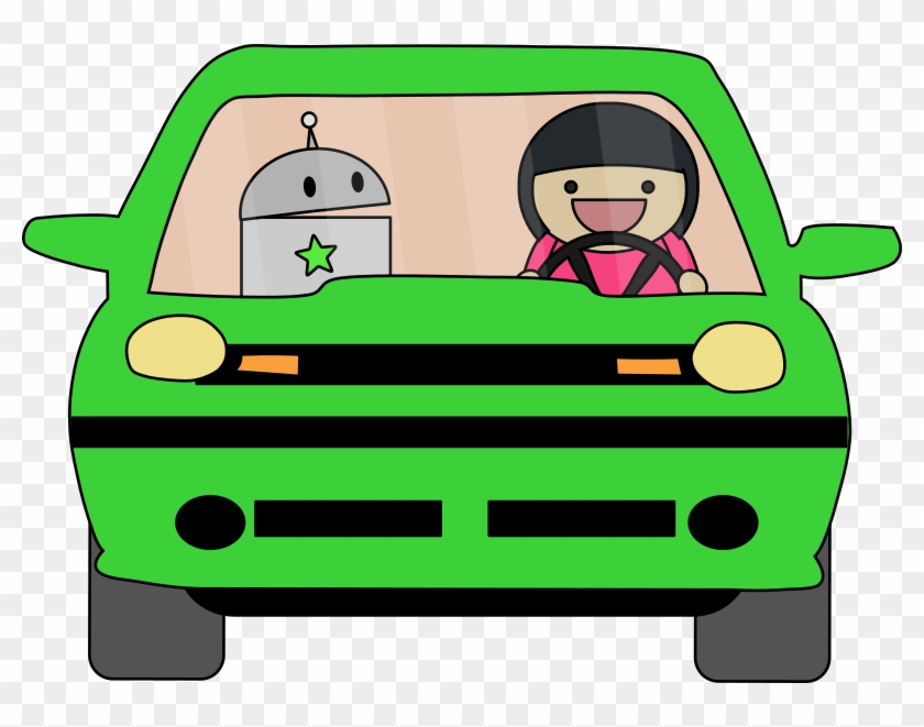Girl Drives Green Car Clipart - Png Download