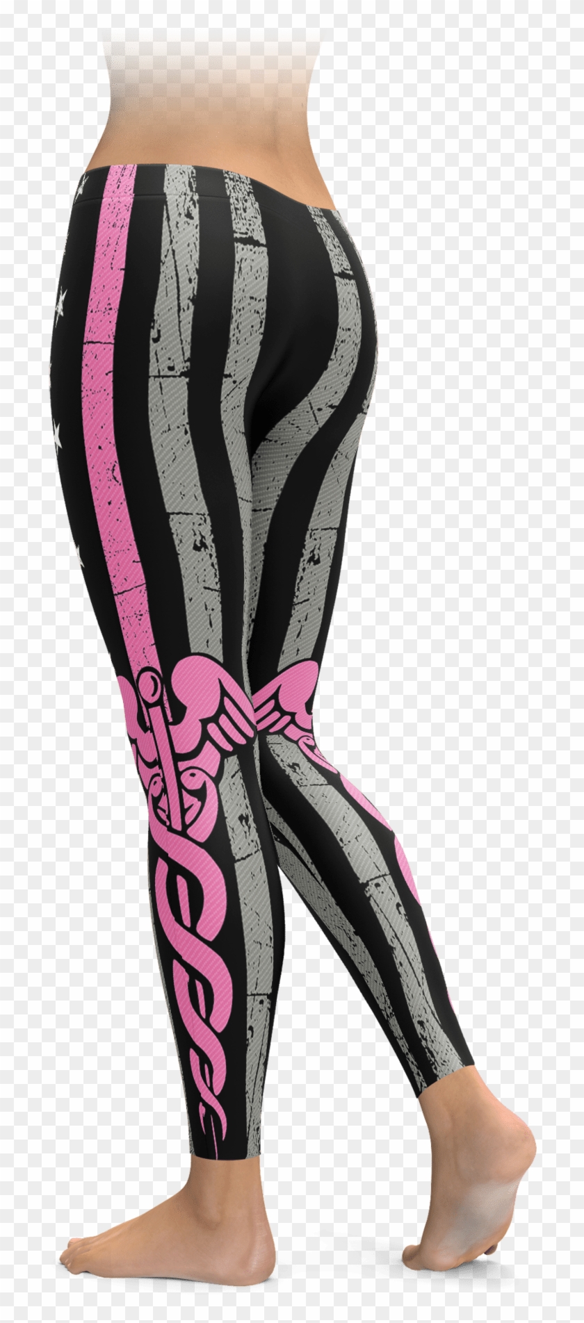 Caduceus Thin Pink Line Leggings - Leggings Clipart #4175444