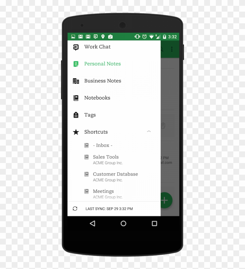 Shorcuts Menu In Evernote For Android - Evernote On Phone Clipart #4183808