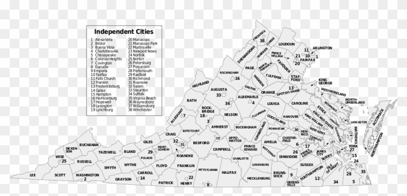 Virginia State Map With Cities And Counties - Mpa Of Independent Cities In Virginia Clipart #4185766