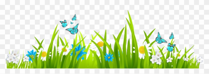 Ftestickers Nature Landscape Grass Flowers Butterflies - Butterfly With Flower Clipart Free - Png Download